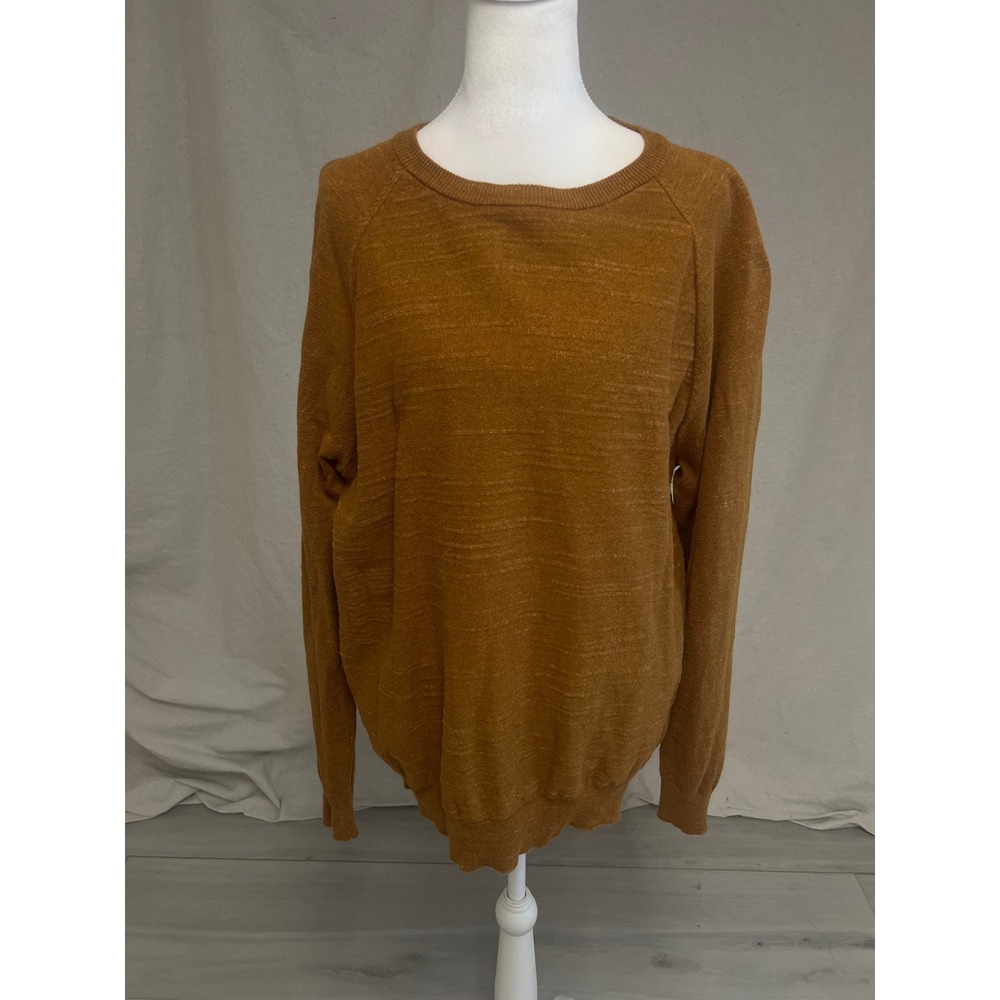 J.Crew Sweater Women Crewneck Mustard Yellow Marled Cotton Sz L Minimalist Knit
